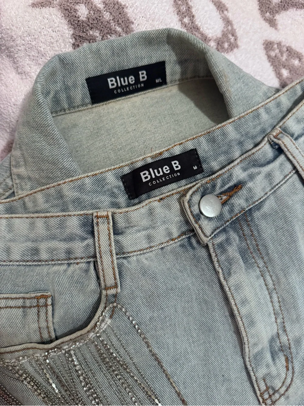 Denim Fringe Crop Jacket with Matching Shorts Set - distressed denim